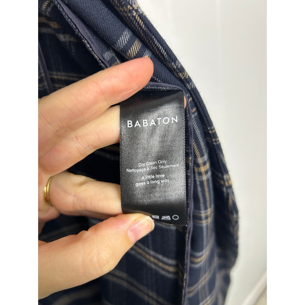 Aritzia BABATON Macauley Navy‎ Plaid Blazer 3/4 sleeve Size 10 academia career - Picture 9 of 12